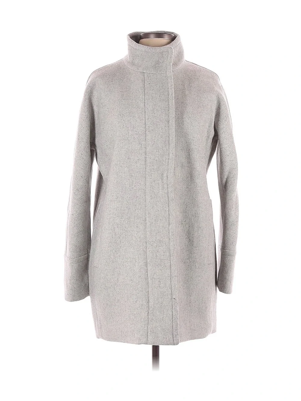 EUC J. Crew Light Gray Mid Length Stand-Collar Wool Blend Coat Size 12